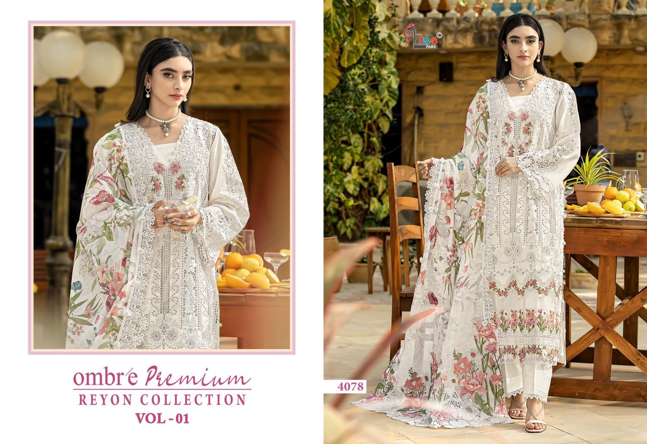 Shree Ombre Premium Reyon Collection Vol 1 Viscose Rayon Embroidered Salwar Suits