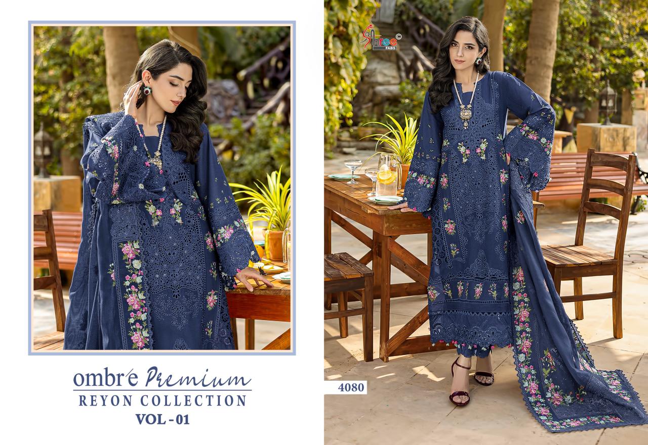 Shree Ombre Premium Reyon Collection Vol 1 Viscose Rayon Embroidered Salwar Suits