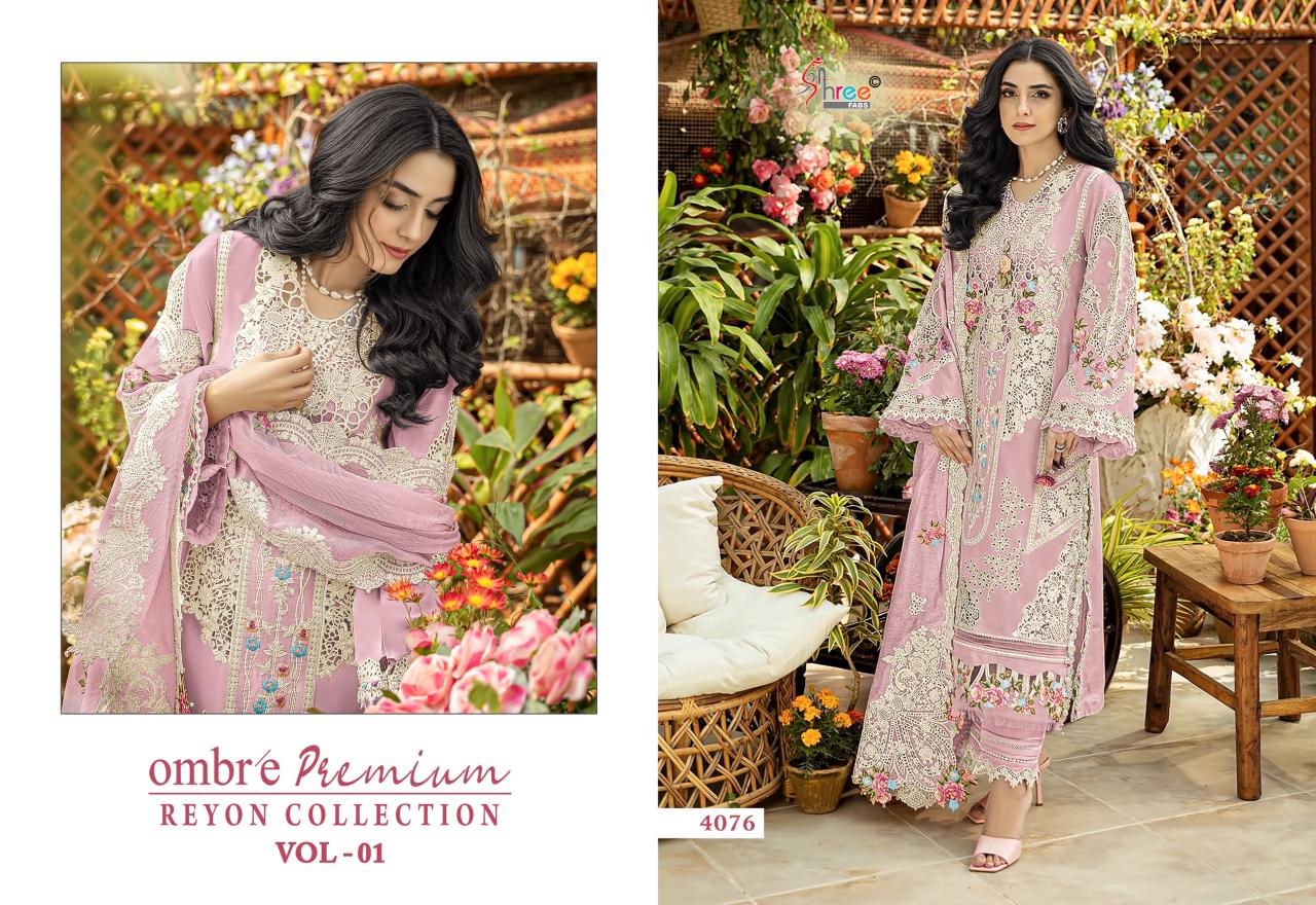 Shree Ombre Premium Reyon Collection Vol 1 Viscose Rayon Embroidered Salwar Suits