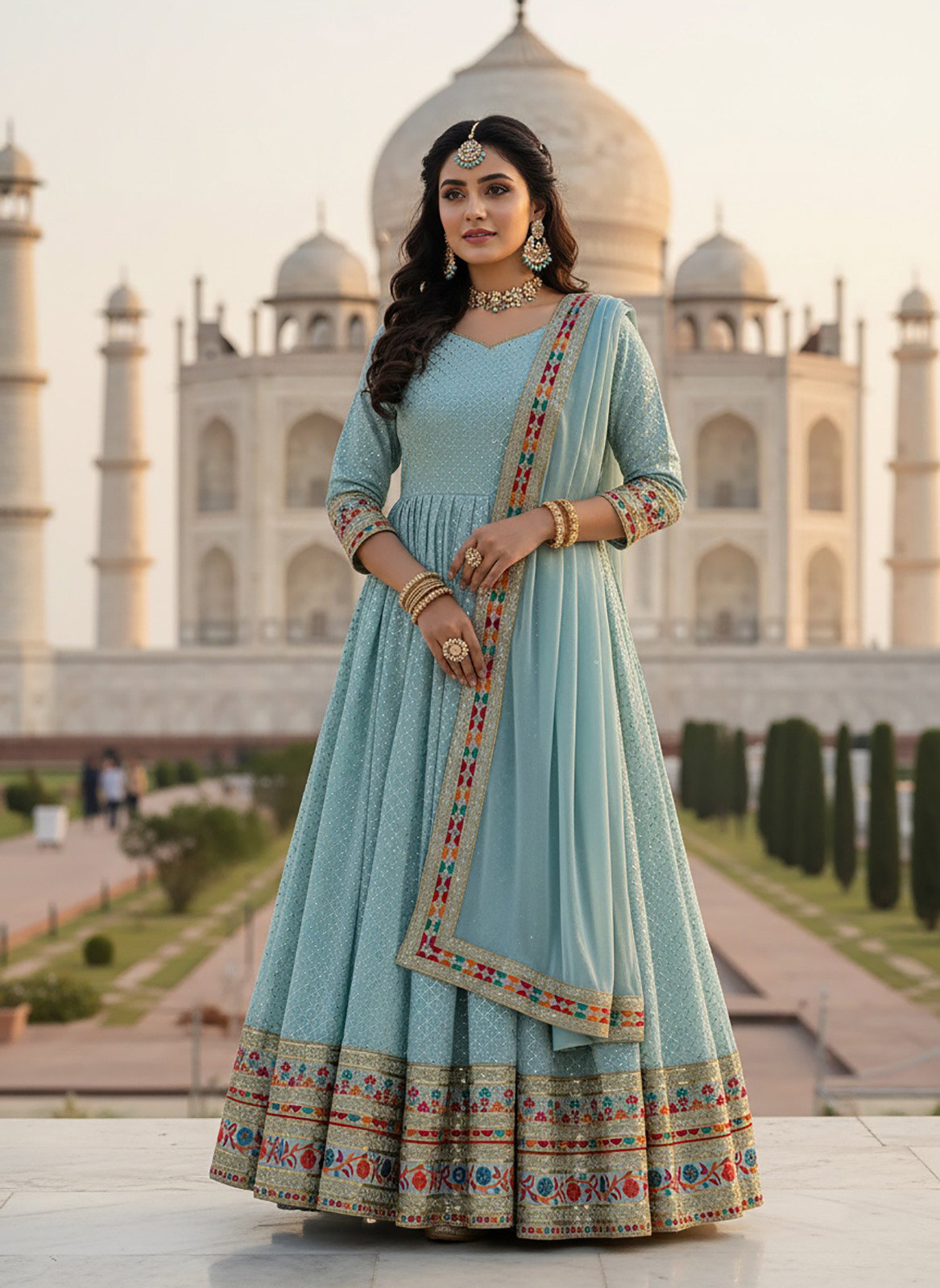 Kb 3307 A To C Faux Georgette Embroidery Worked Gown With Dupatta Collection