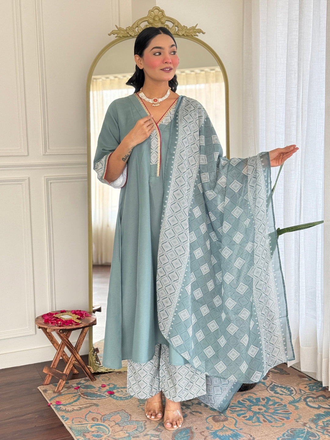 Sku 1728 Rayon Embroidered A Line Kurti Bottom With Dupatta