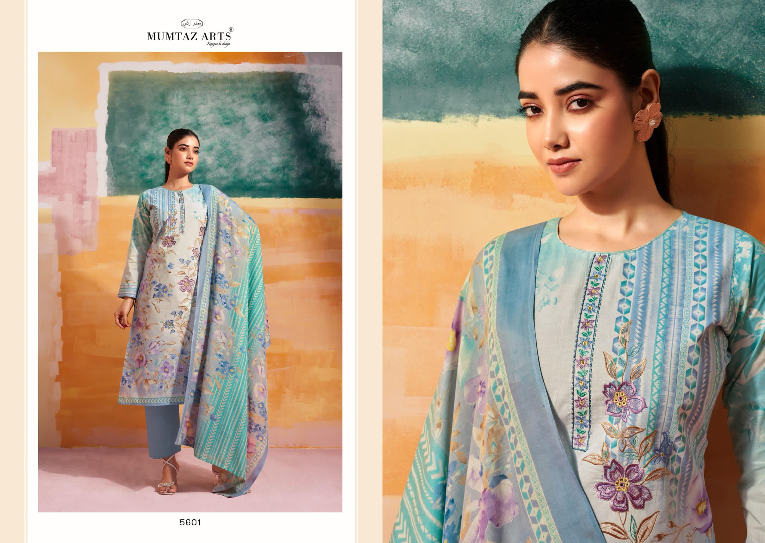 Mumtaz Vintage Pastel Camric Digital Printed Designer Dress Material