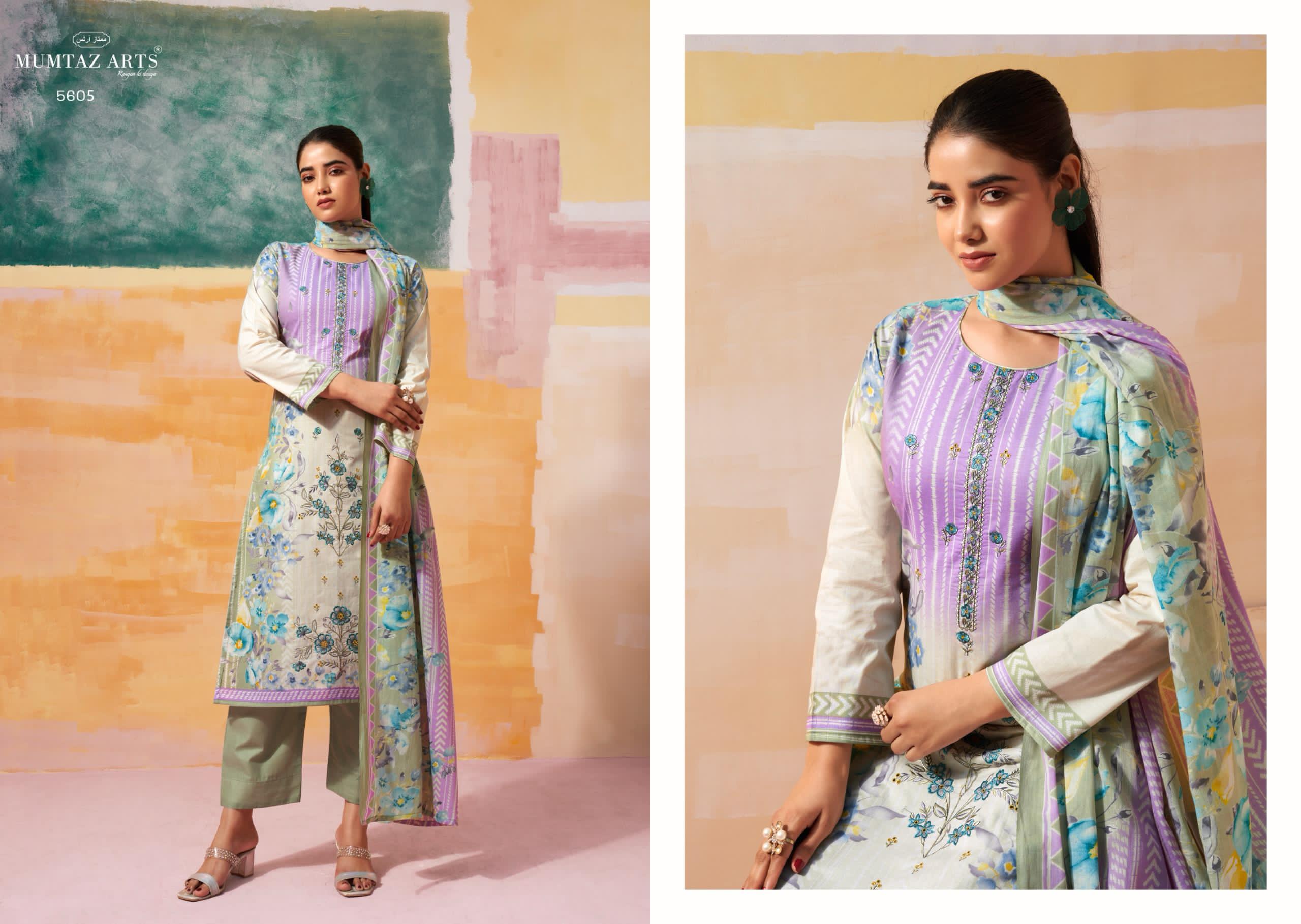 Mumtaz Vintage Pastel Camric Digital Printed Designer Dress Material