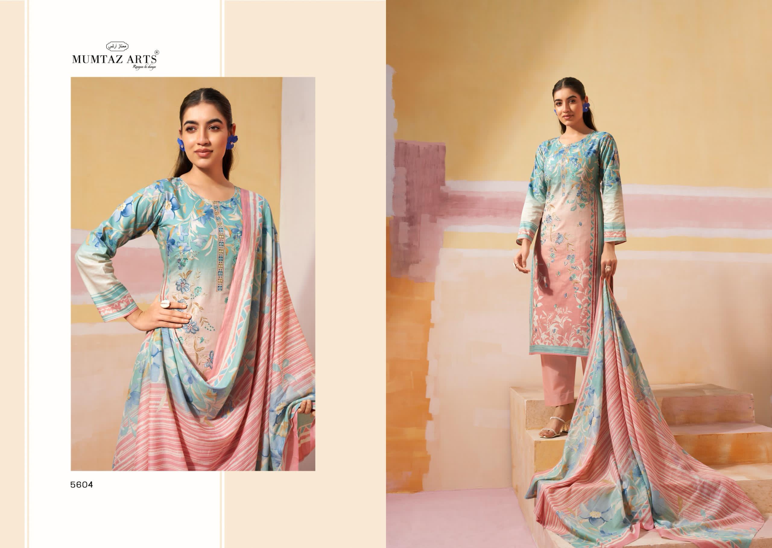 Mumtaz Vintage Pastel Camric Digital Printed Designer Dress Material