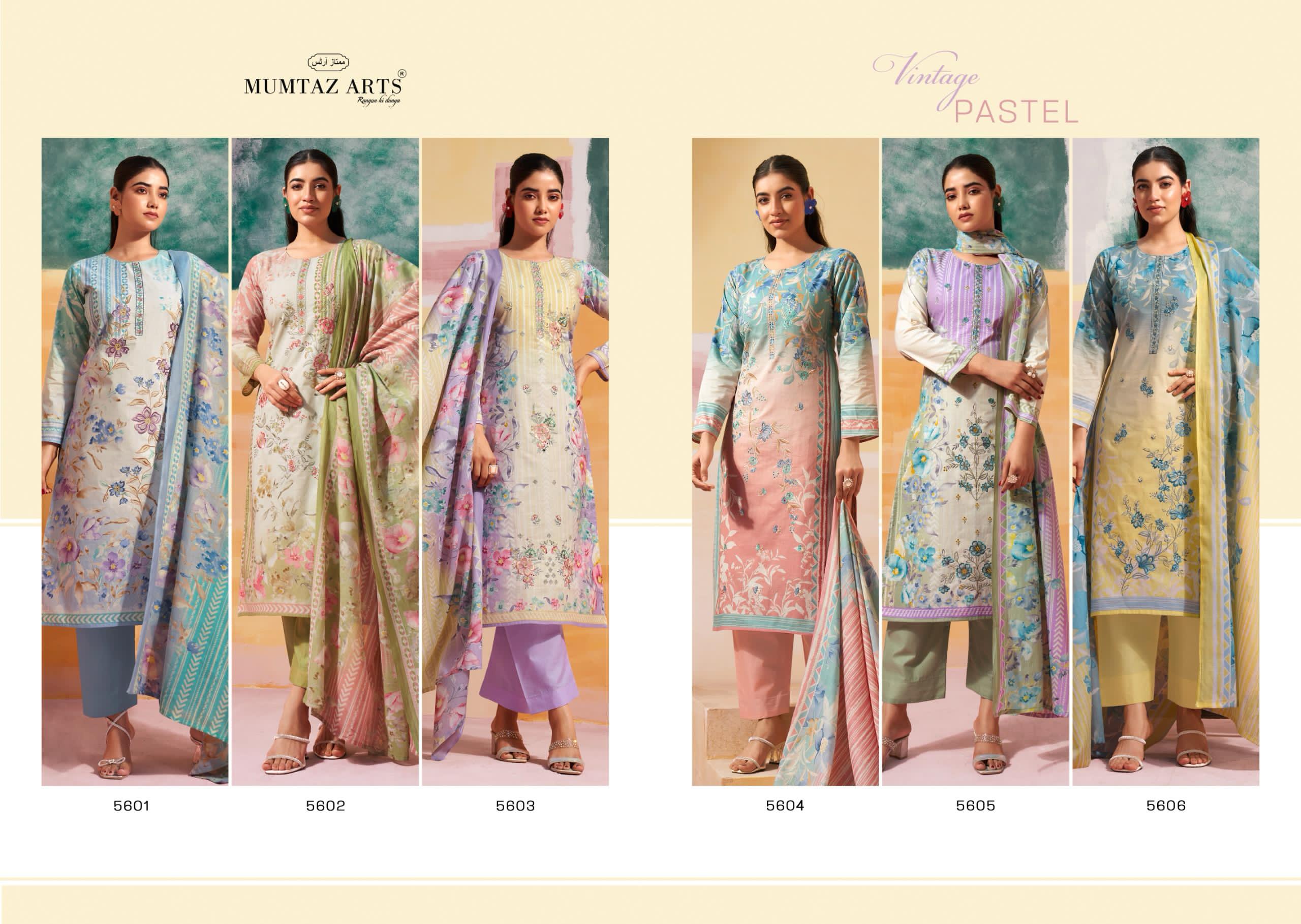 Mumtaz Vintage Pastel Camric Digital Printed Designer Dress Material