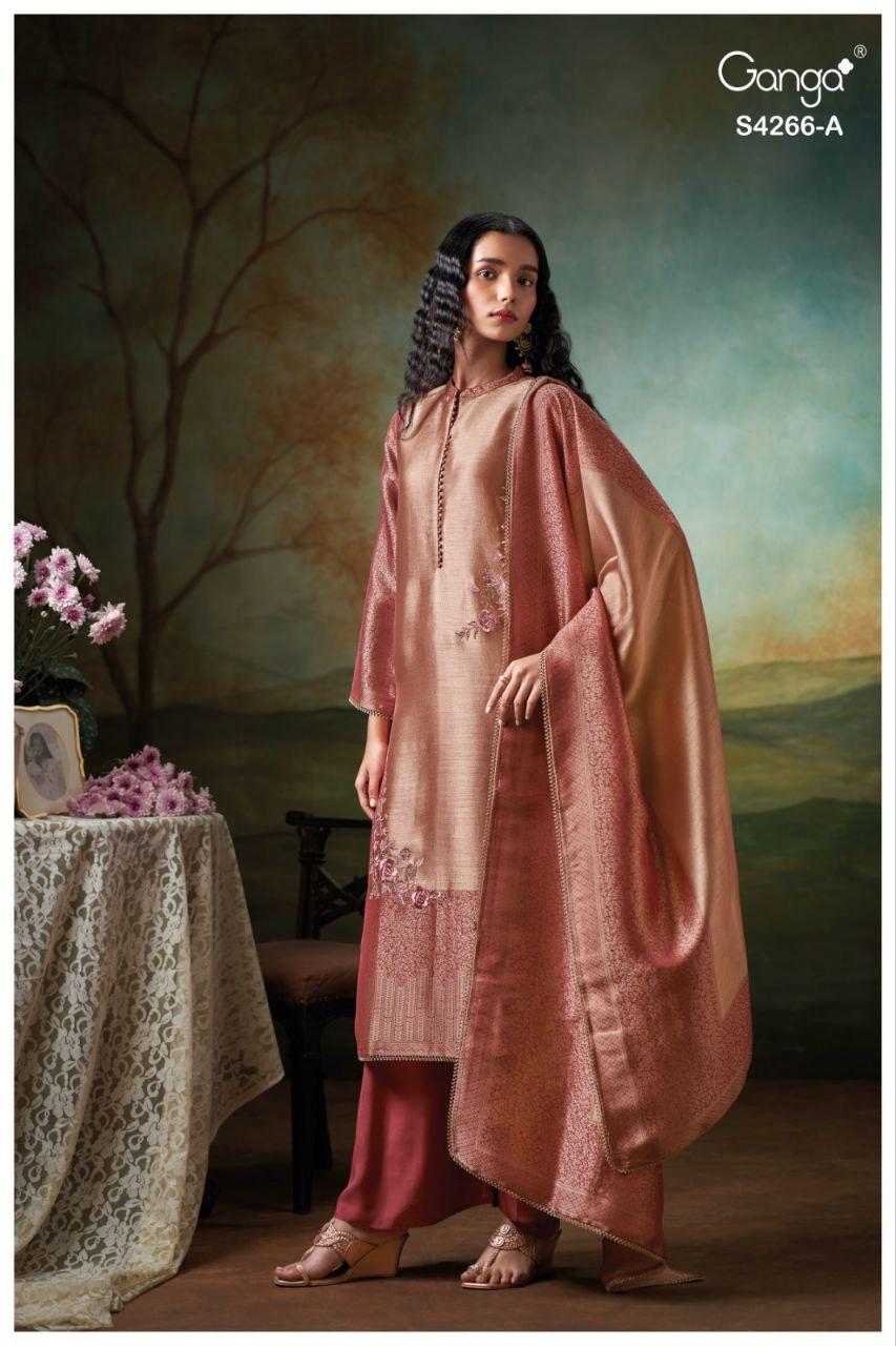 Ganga Haniya 4266 Bemberg Silk Embroidered Salwar Suit Collection