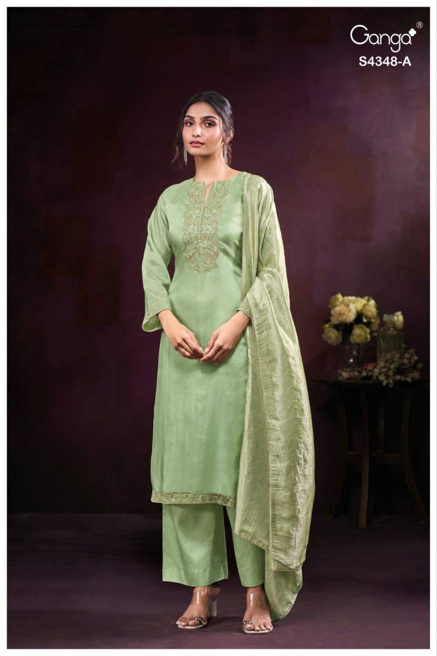 Ganga Malira 4348 Designer Bemberg Silk Salwar Suit Collection