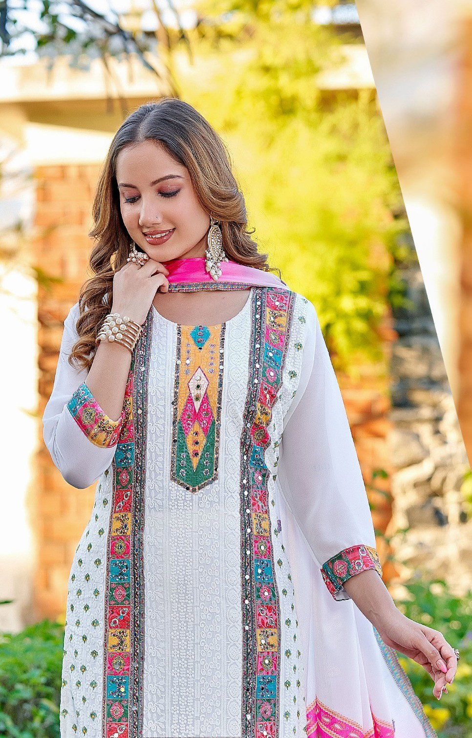 Naisha K 507 Georgette Shiffli Kurti Bottom With Dupatta Collection