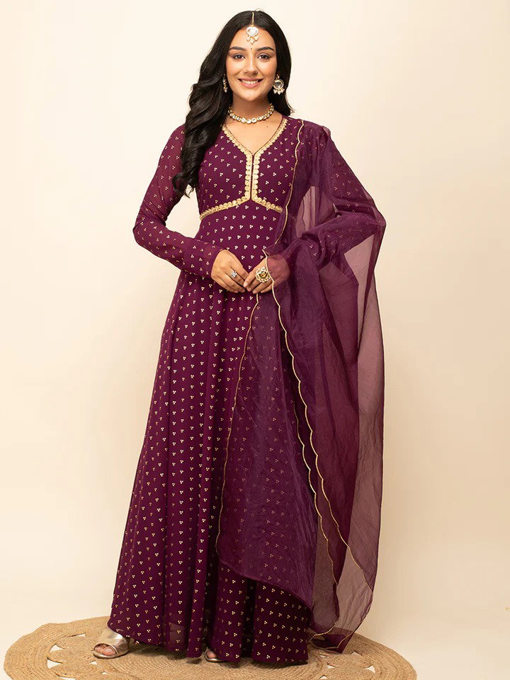 FIO SET0129 Georgette Printed Gown With Dupatta