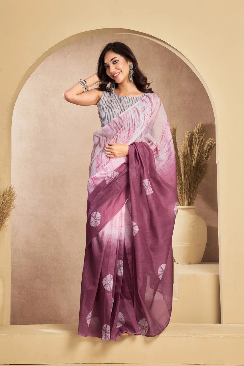 Meera 316 Party Wear Printed Linen Fabric Ready to Wear Saree with Un Stitched Blouse 