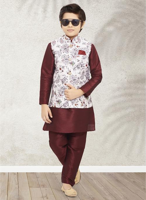 Sumi 201 to 208 Art Banarasi Silk Traditional Wear Printed Kids Kurta Pajama With Jacket Collection 