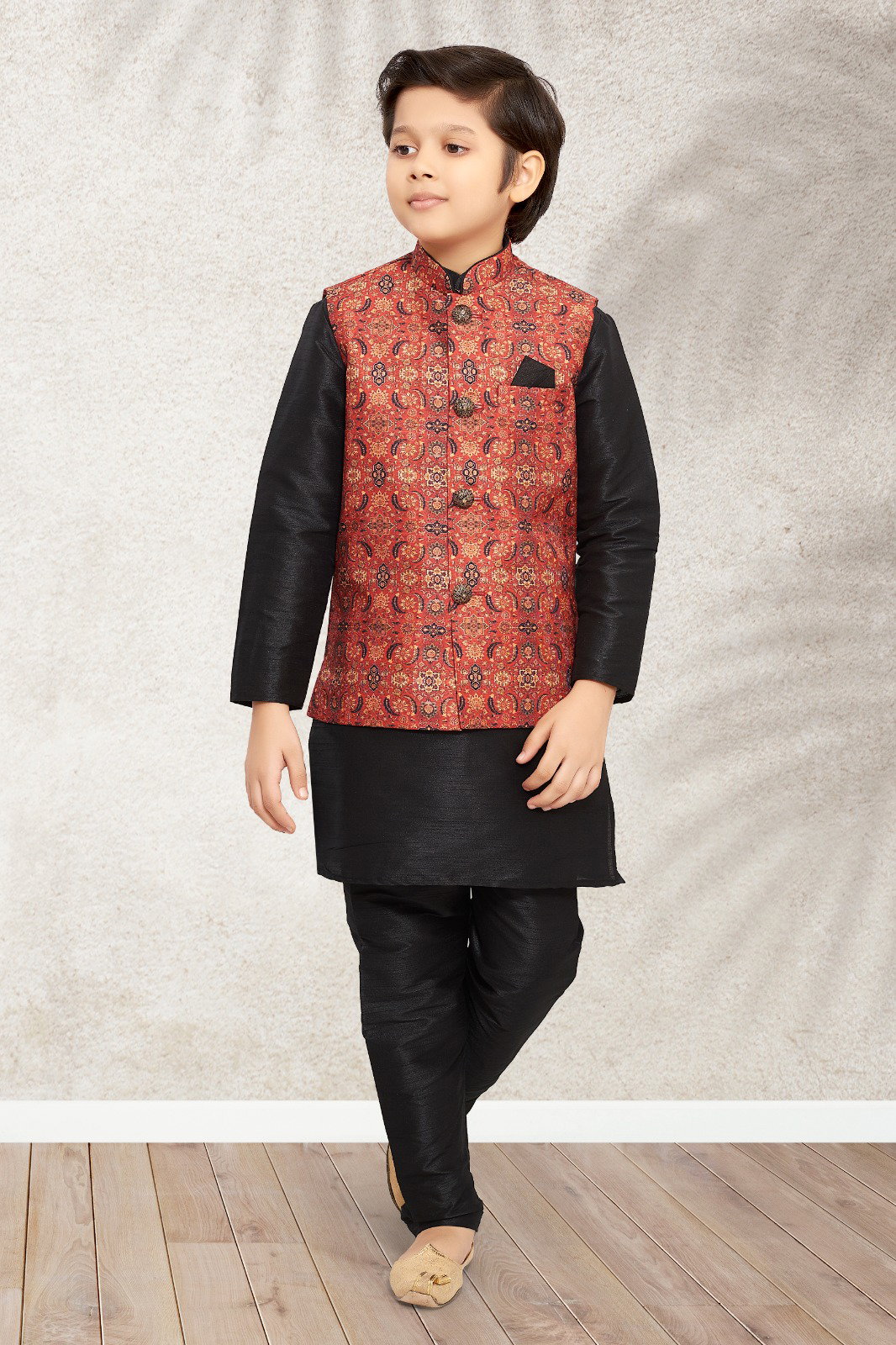 Sumi 201 to 208 Art Banarasi Silk Traditional Wear Printed Kids Kurta Pajama With Jacket Collection 