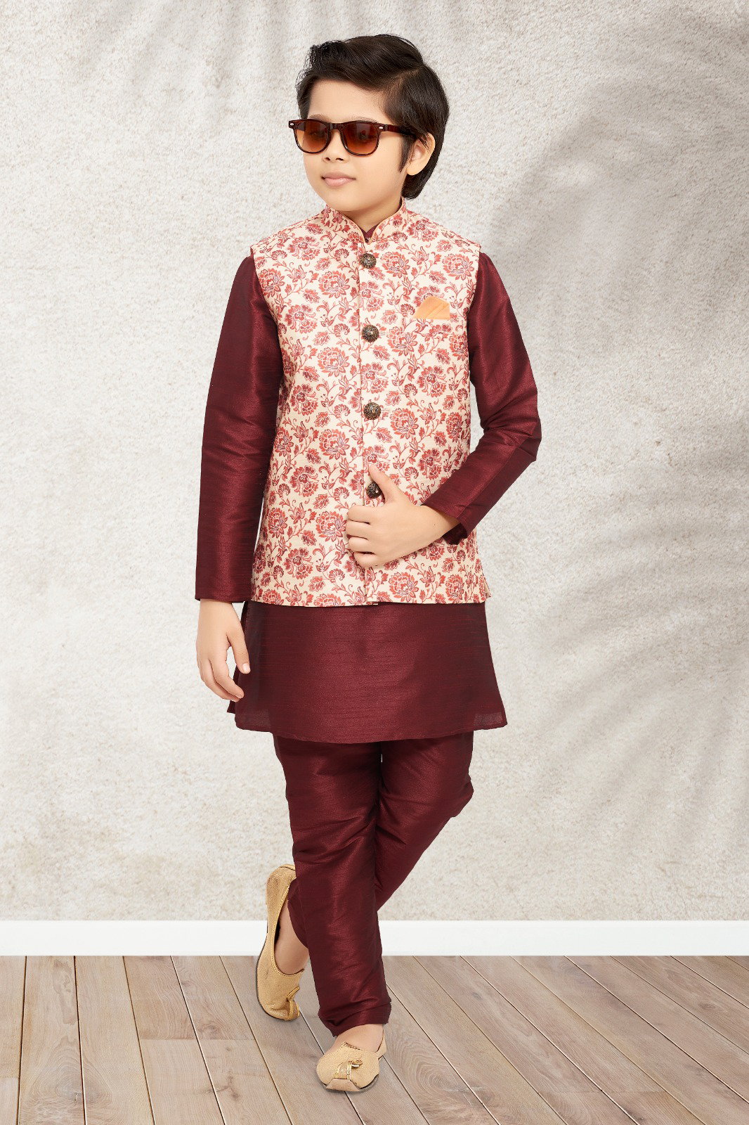 Sumi 201 to 208 Art Banarasi Silk Traditional Wear Printed Kids Kurta Pajama With Jacket Collection 