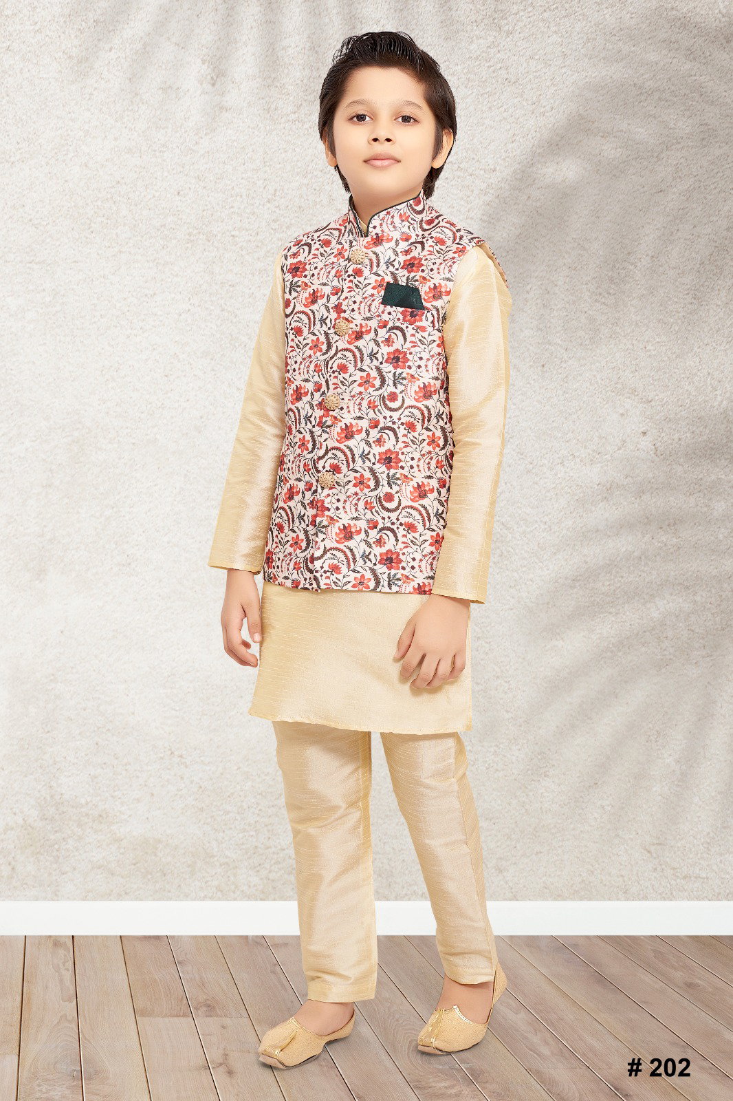 Sumi 201 to 208 Art Banarasi Silk Traditional Wear Printed Kids Kurta Pajama With Jacket Collection 