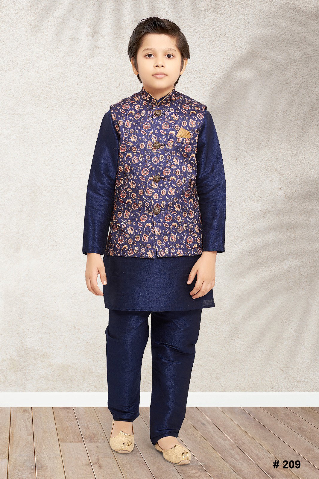 Sumi 201 to 208 Art Banarasi Silk Traditional Wear Printed Kids Kurta Pajama With Jacket Collection 