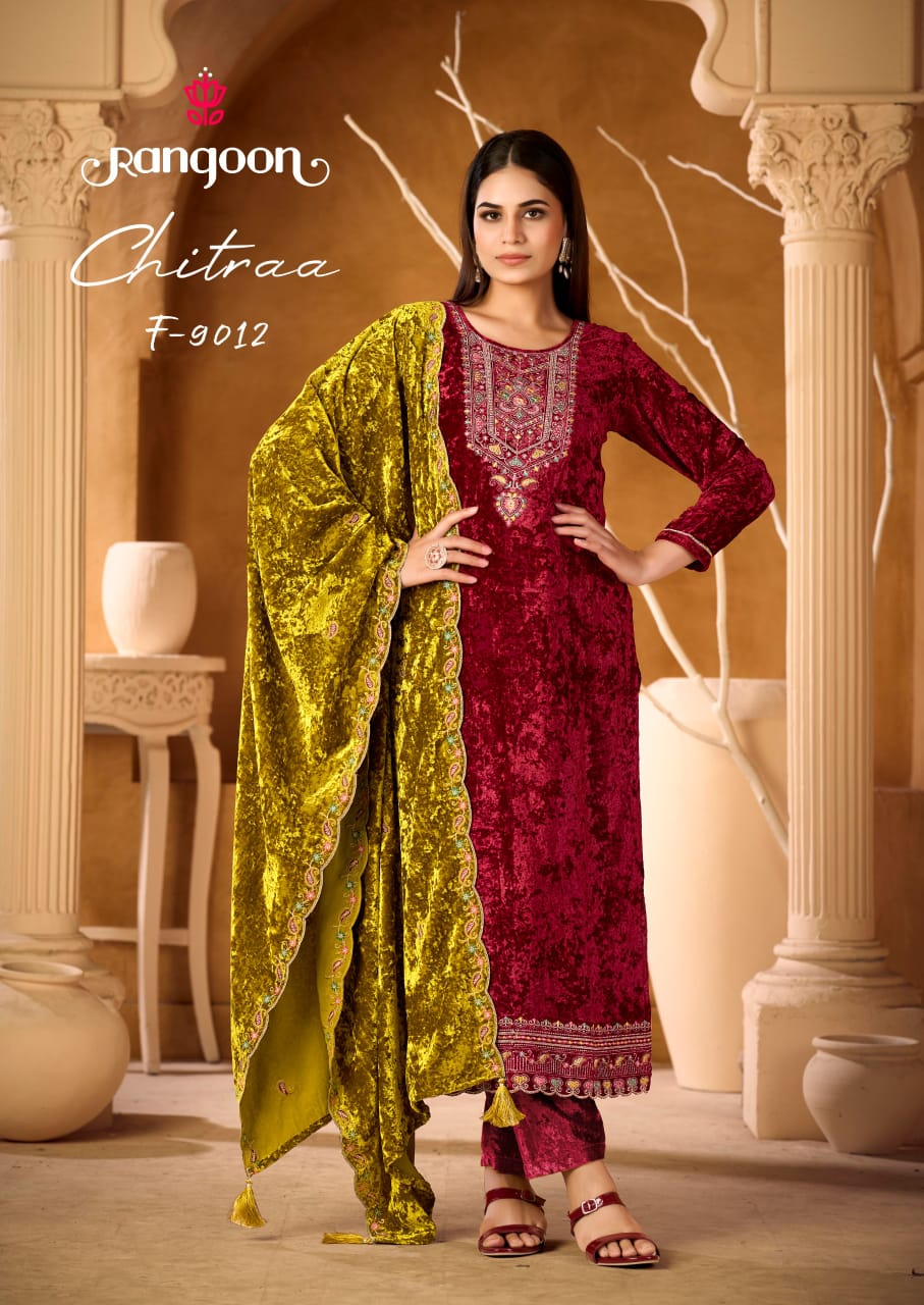 Rangoon Chitraa Makhmal Velvet Embroidered Salwar Suit Collection
