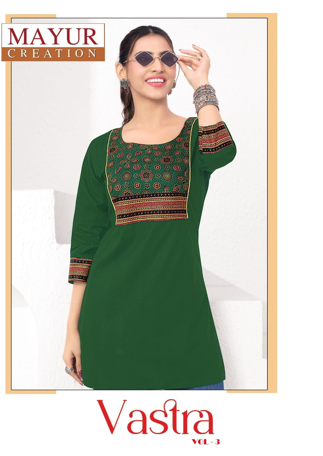Mayur Vastra Vol 3 Cotton Ajrakh Printed Short Tops Collection