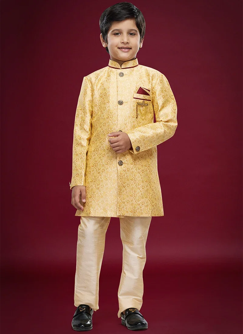 Sumi 546 to 552 Banarasi Jacquard Kids Boys Indowestern Sherwani Party Wear Collection