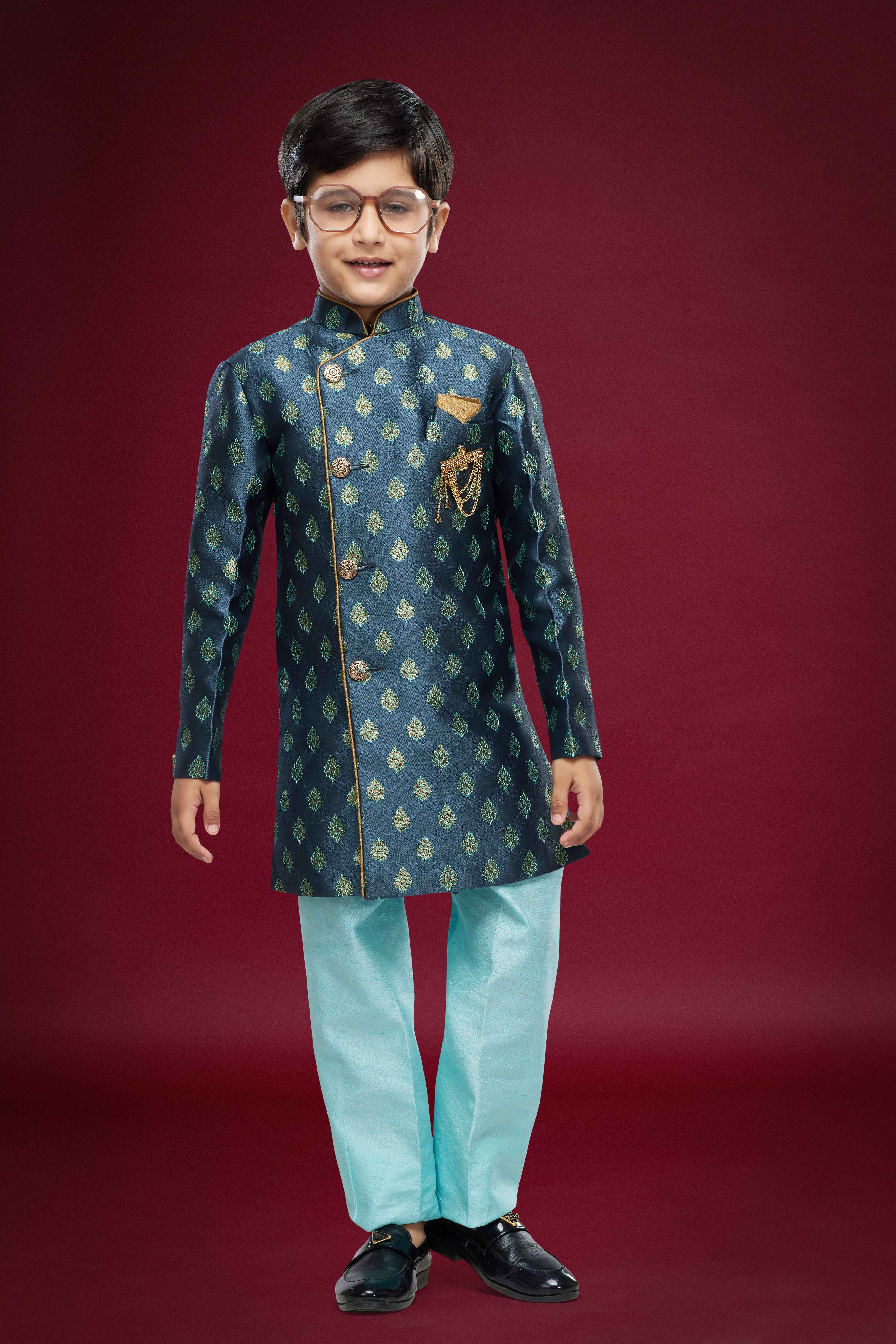 Sumi 546 to 552 Banarasi Jacquard Kids Boys Indowestern Sherwani Party Wear Collection