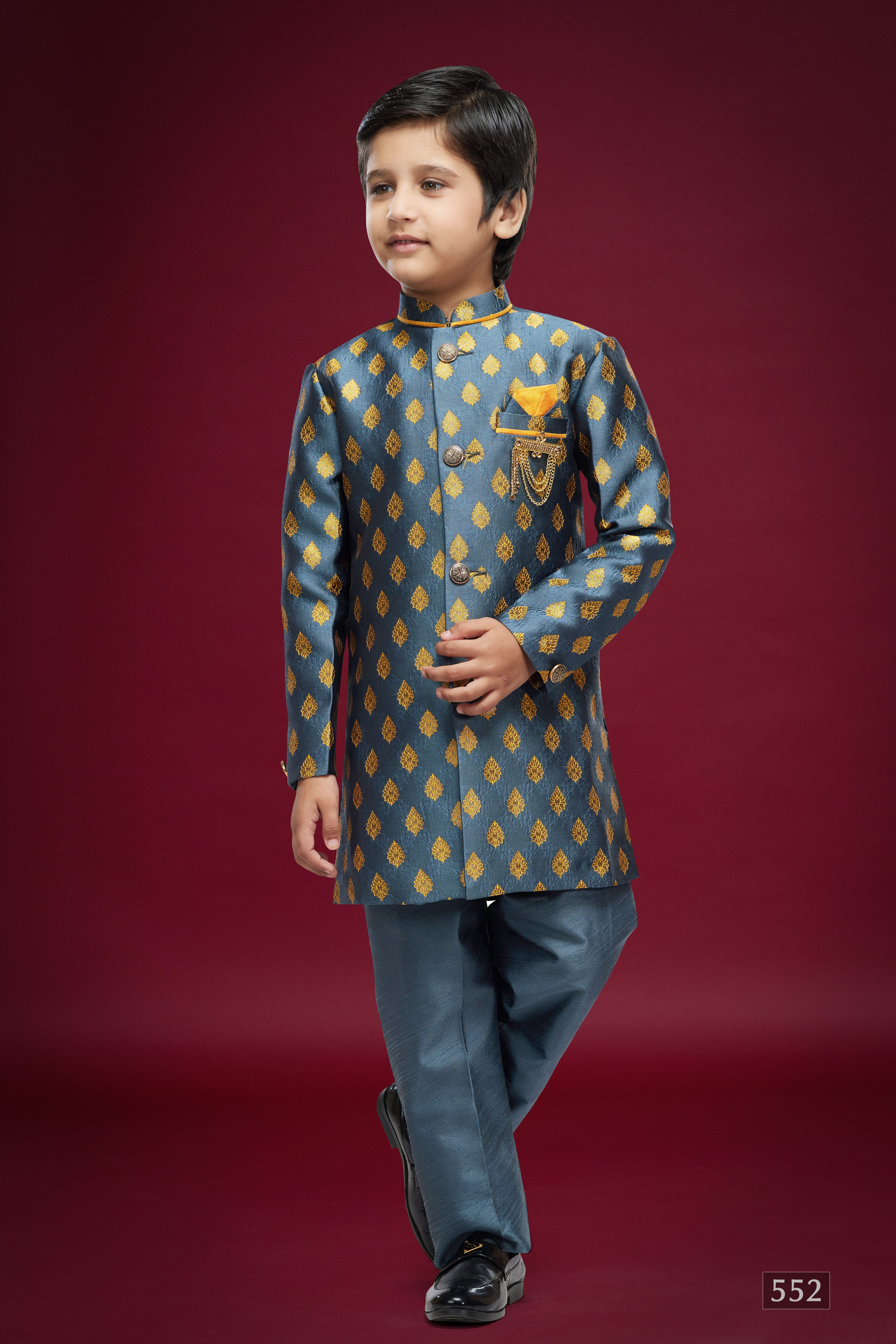 Sumi 546 to 552 Banarasi Jacquard Kids Boys Indowestern Sherwani Party Wear Collection