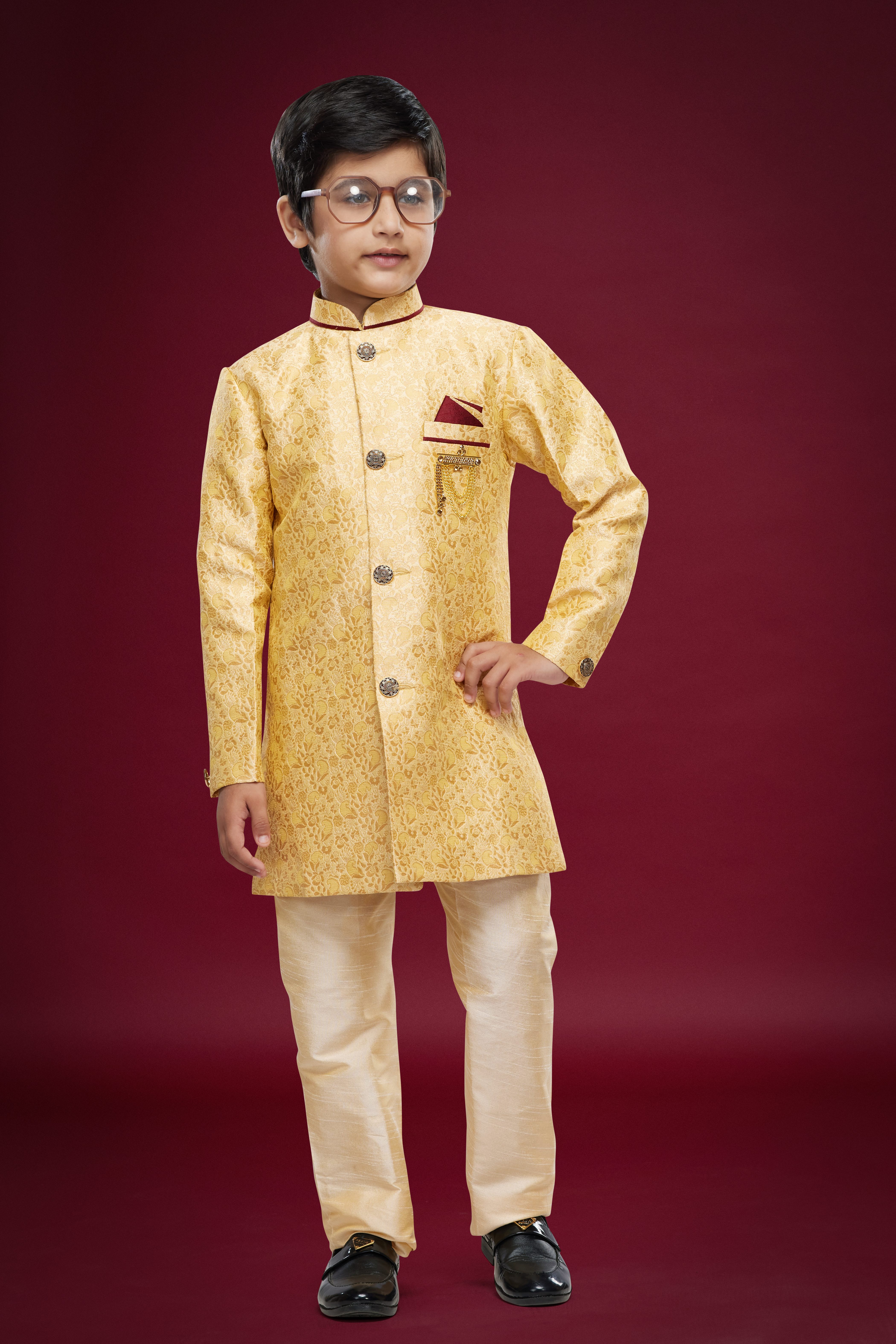 Sumi 546 to 552 Banarasi Jacquard Kids Boys Indowestern Sherwani Party Wear Collection