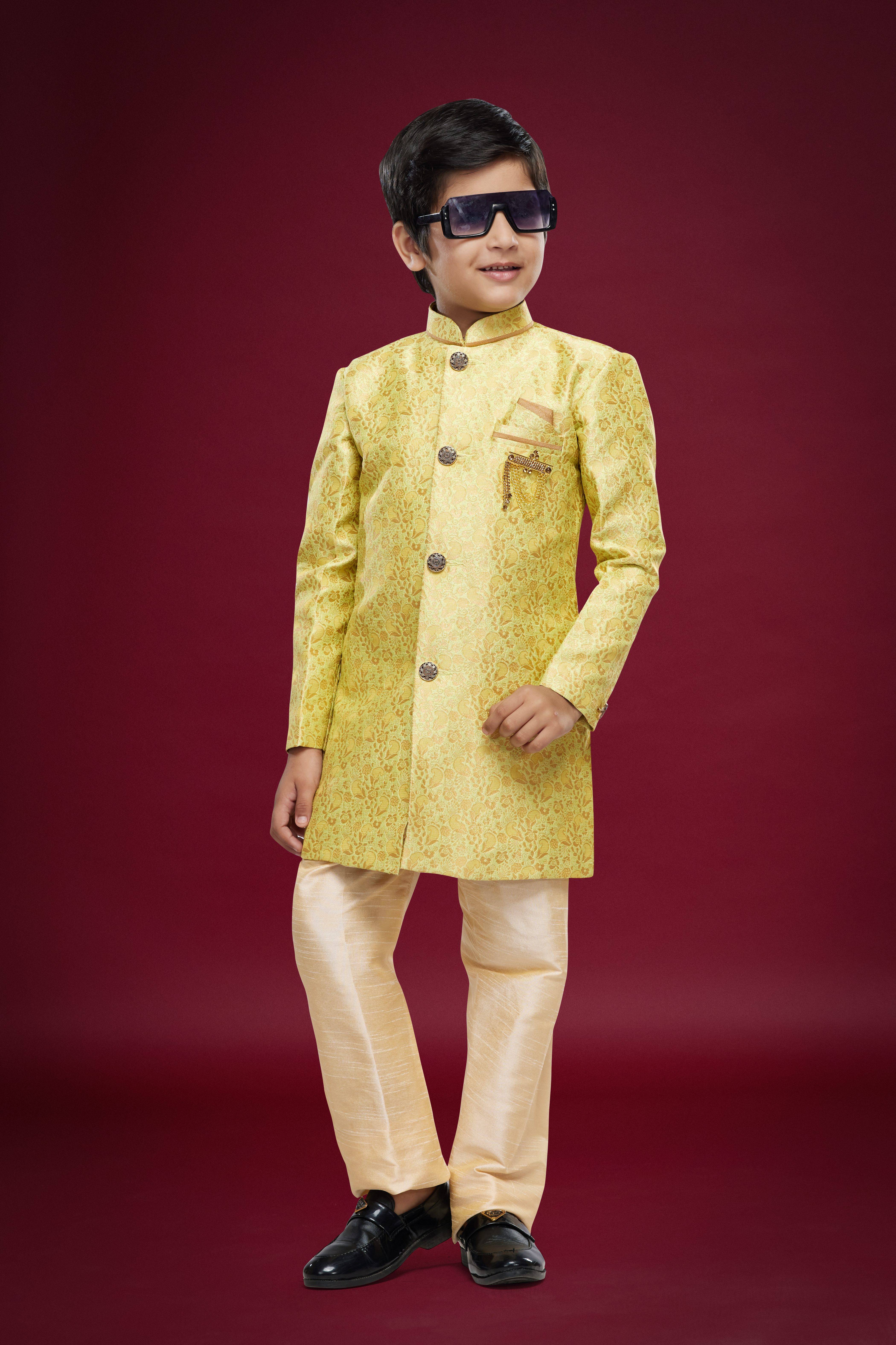 Sumi 546 to 552 Banarasi Jacquard Kids Boys Indowestern Sherwani Party Wear Collection