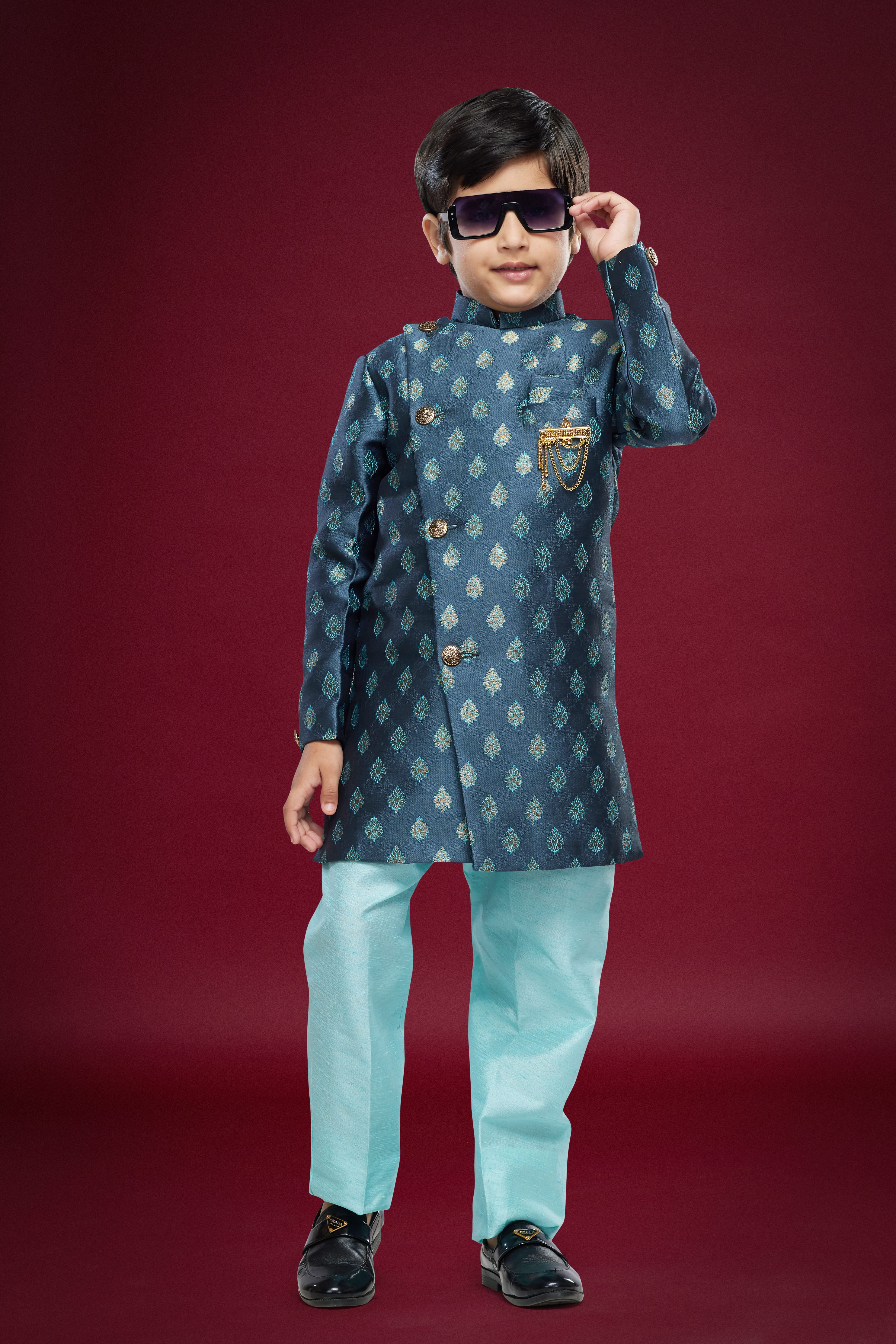 Sumi 546 to 552 Banarasi Jacquard Kids Boys Indowestern Sherwani Party Wear Collection