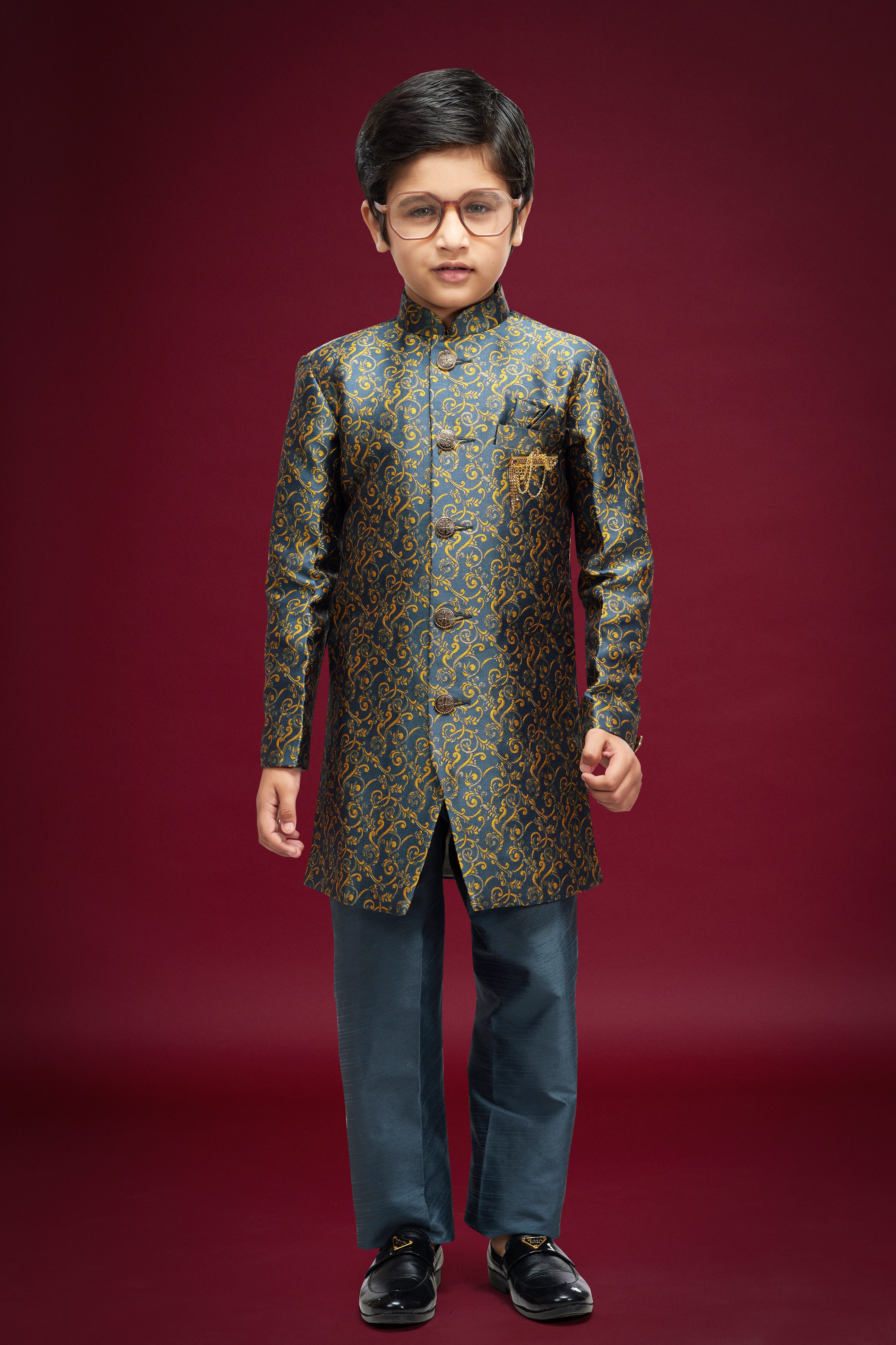 Sumi 546 to 552 Banarasi Jacquard Kids Boys Indowestern Sherwani Party Wear Collection