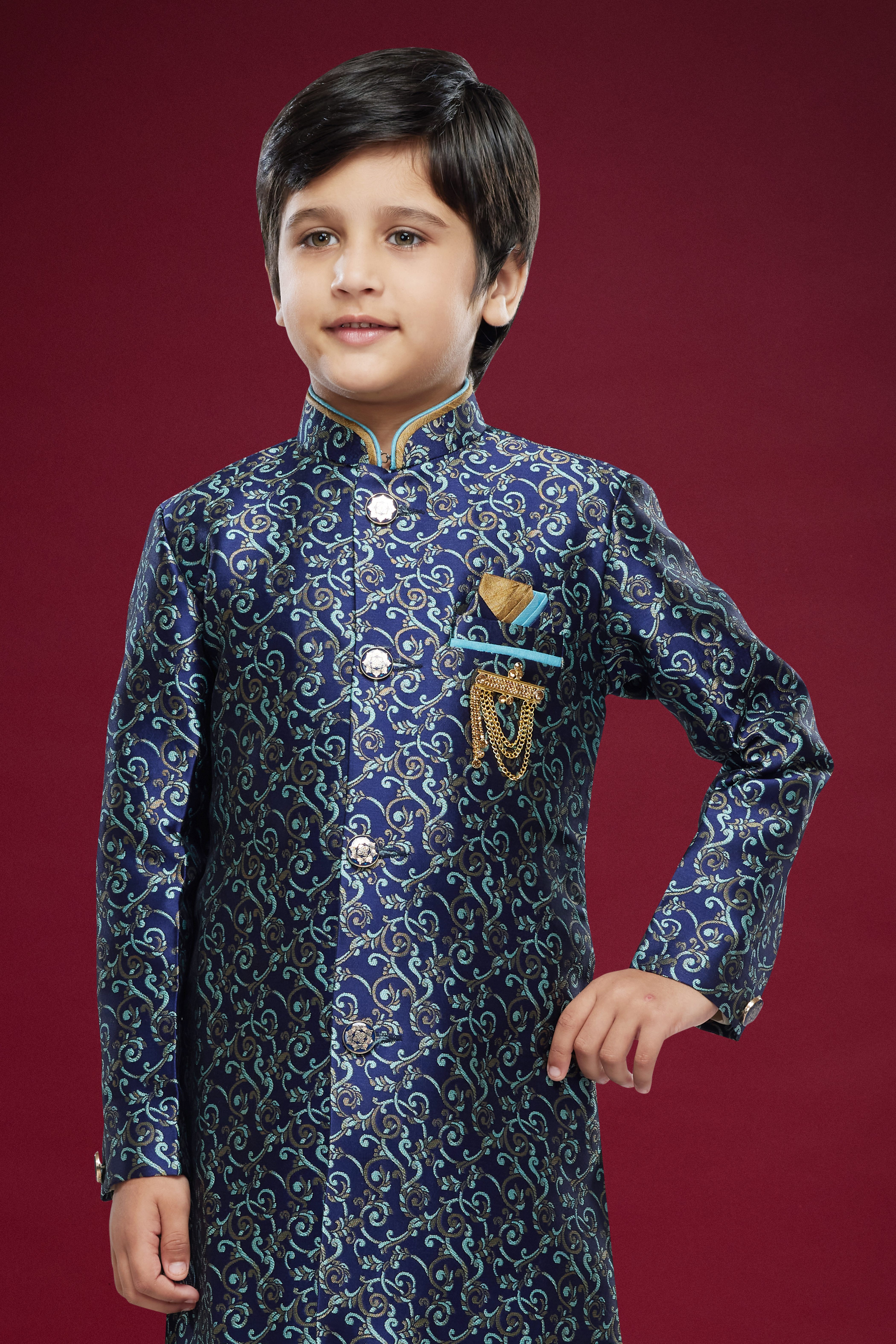 Sumi 546 to 552 Banarasi Jacquard Kids Boys Indowestern Sherwani Party Wear Collection