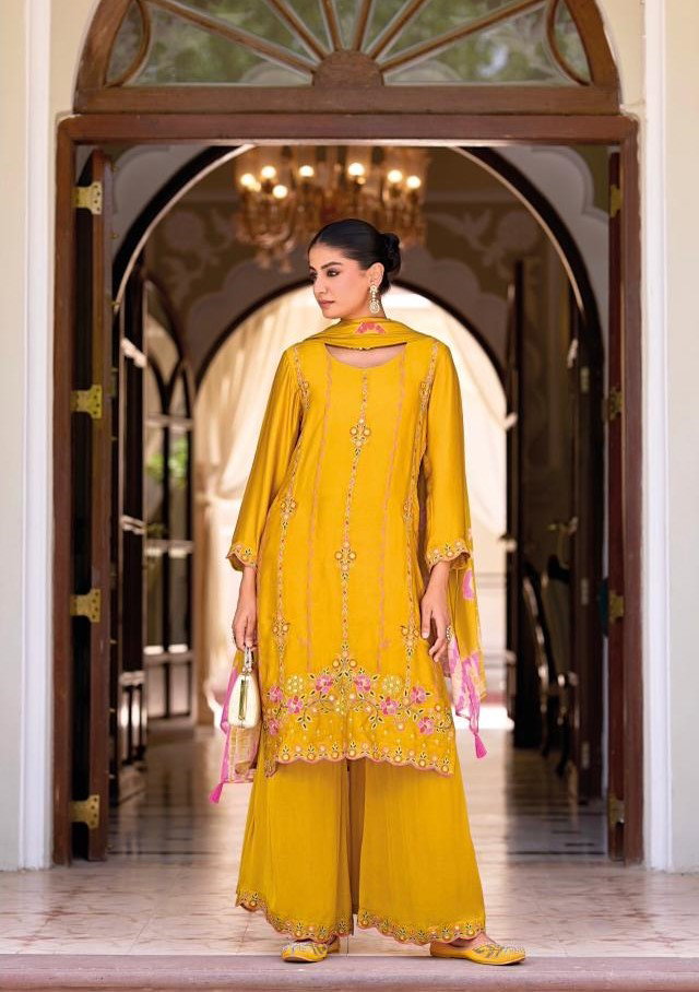 10016 Glory Jacquard Muslin Satin Fancy Sharara Suit Collection