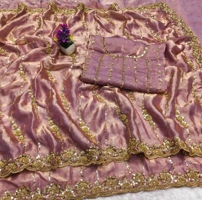 Vt 6071 T Space Silk With Original Gold Beeds Worked Saree Collection
