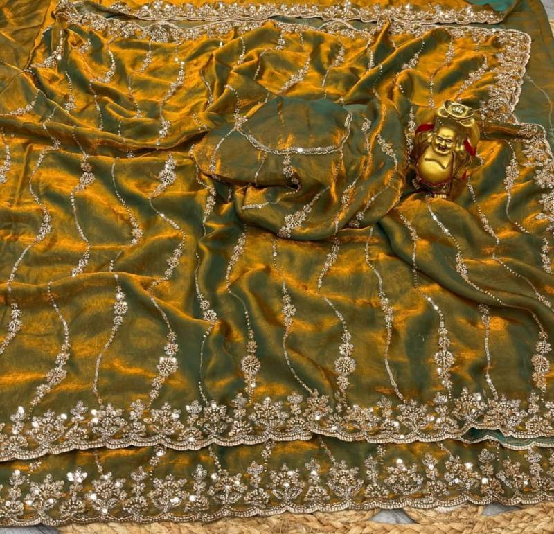 Vt 6071 T Space Silk With Original Gold Beeds Worked Saree Collection
