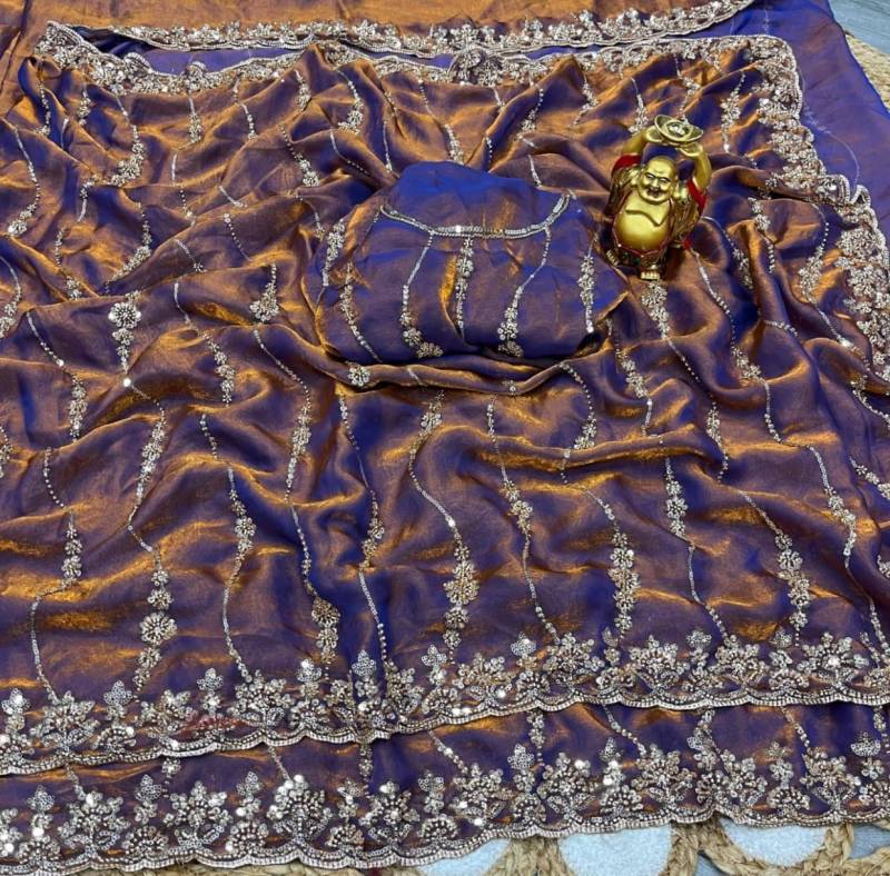 Vt 6071 T Space Silk With Original Gold Beeds Worked Saree Collection