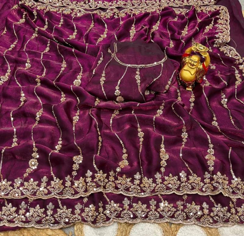 Vt 6071 T Space Silk With Original Gold Beeds Worked Saree Collection