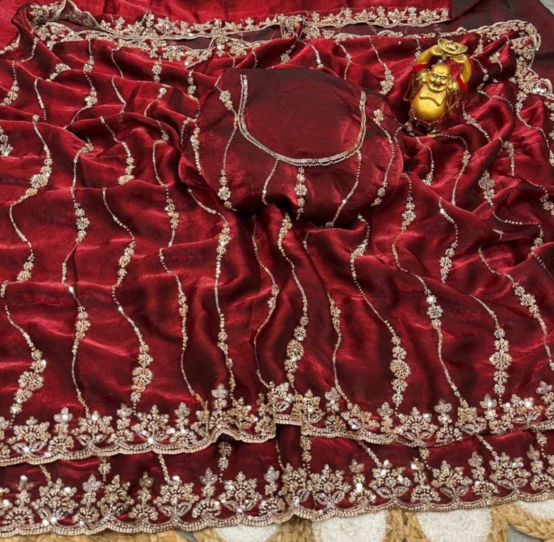 Vt 6071 T Space Silk With Original Gold Beeds Worked Saree Collection