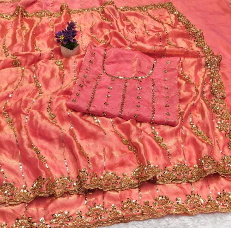 Vt 6071 T Space Silk With Original Gold Beeds Worked Saree Collection