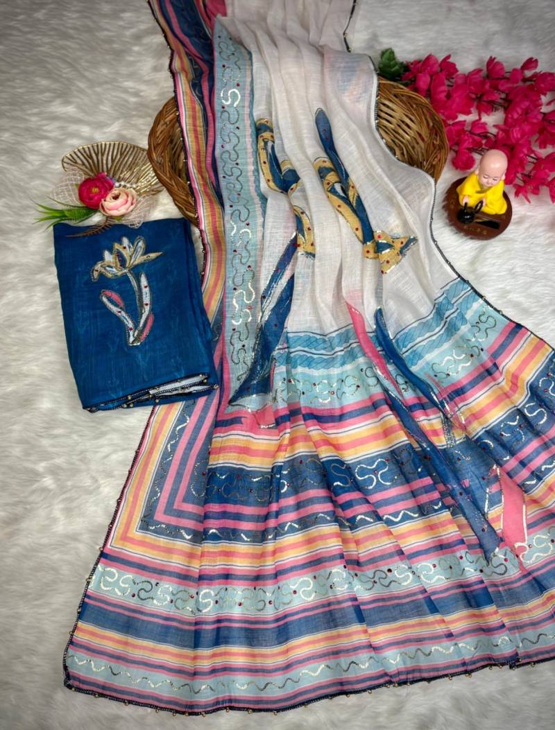 Vt 797 T Soft Linen Cotton Silk Digital Printed Saree Collection