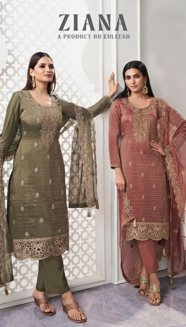 Vinay Kuleesh Ziana Gold Silk Embroidered Salwar Suit Collection