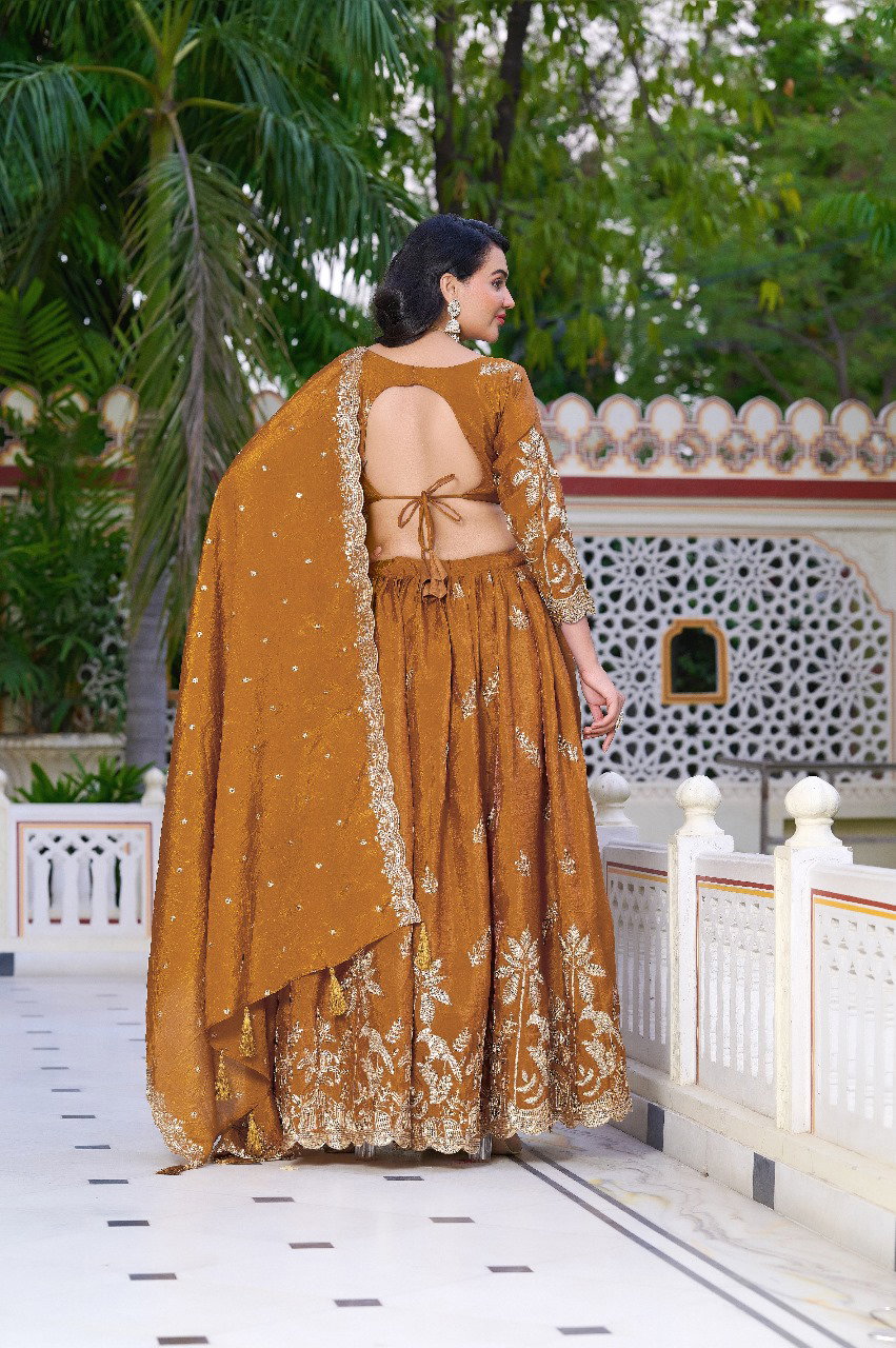 Aawiya PC1022 Rust Orange Gold Crush Weaving Zari Lehenga Choli