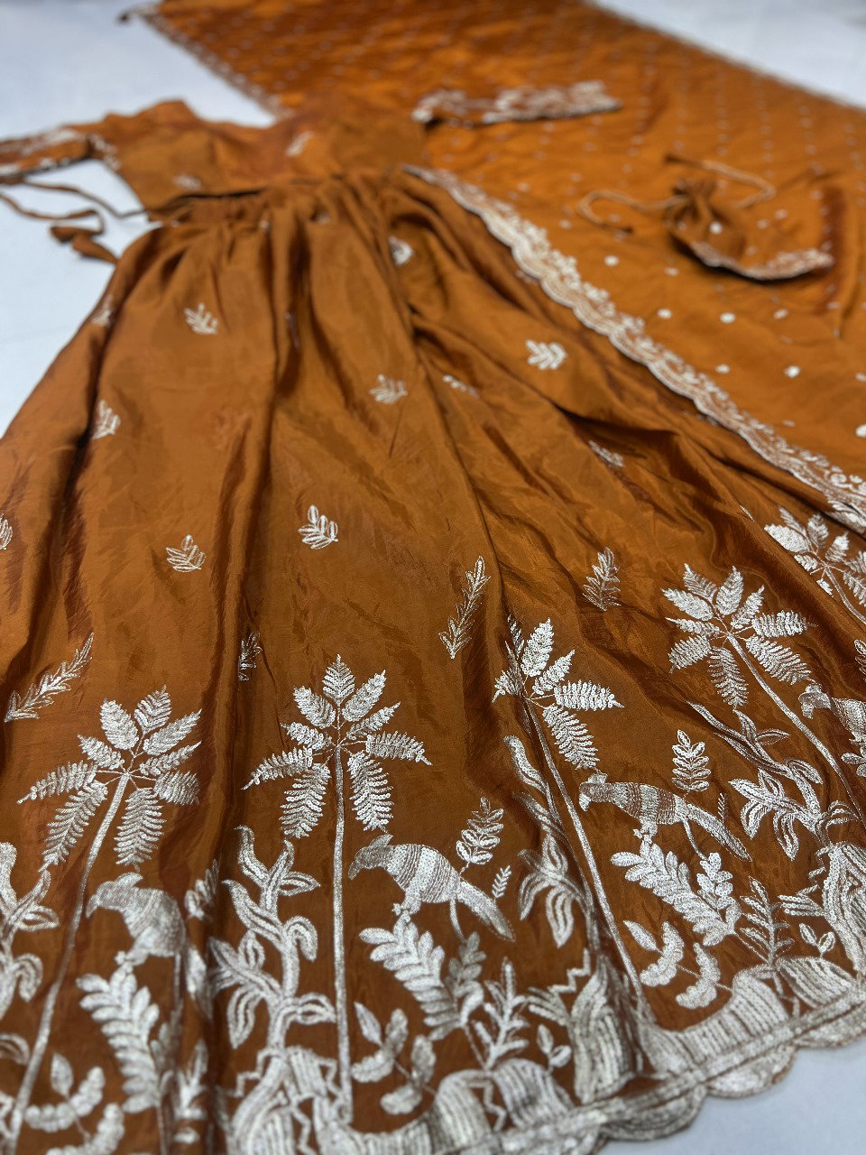 Aawiya PC1022 Rust Orange Gold Crush Weaving Zari Lehenga Choli