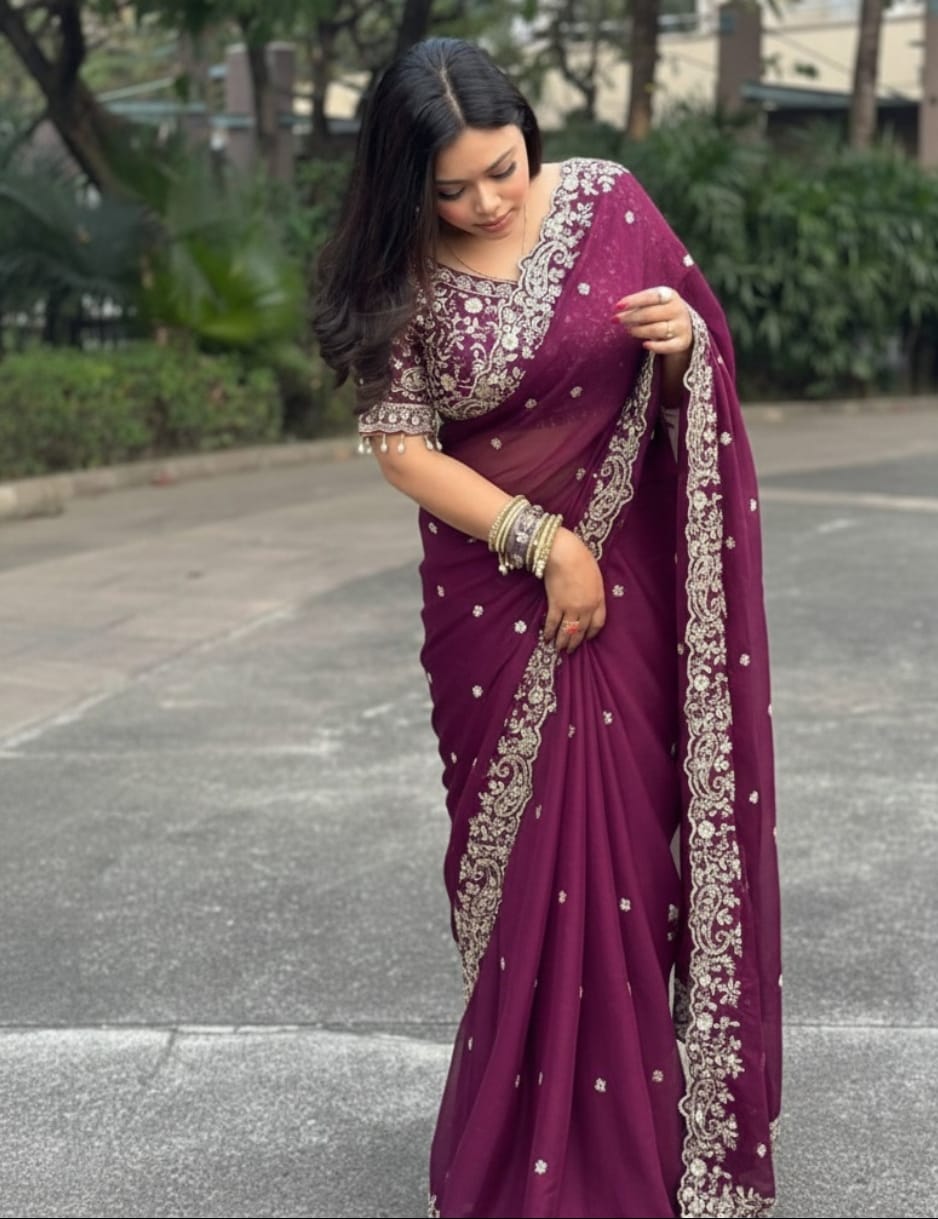 Vt 800 T Fandy Satin Silver Jari Thread Worked Beautiful Saree Collection