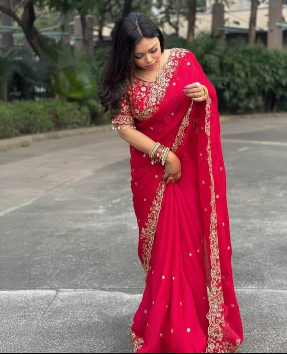Vt 800 T Fandy Satin Silver Jari Thread Worked Beautiful Saree Collection