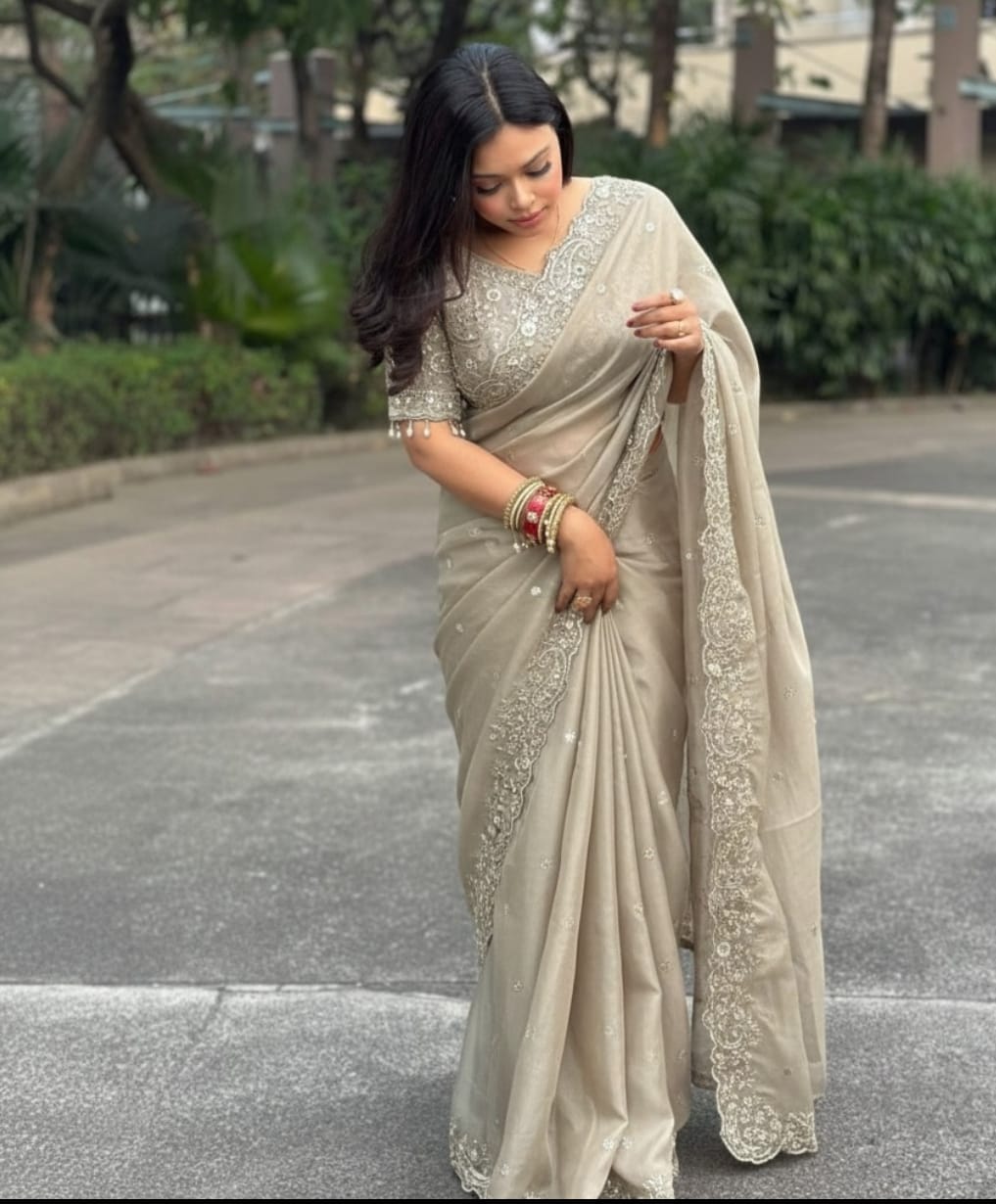 Vt 800 T Fandy Satin Silver Jari Thread Worked Beautiful Saree Collection