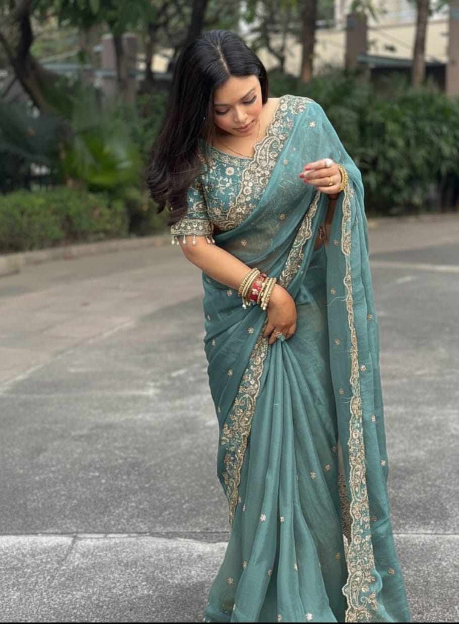 Vt 800 T Fandy Satin Silver Jari Thread Worked Beautiful Saree Collection