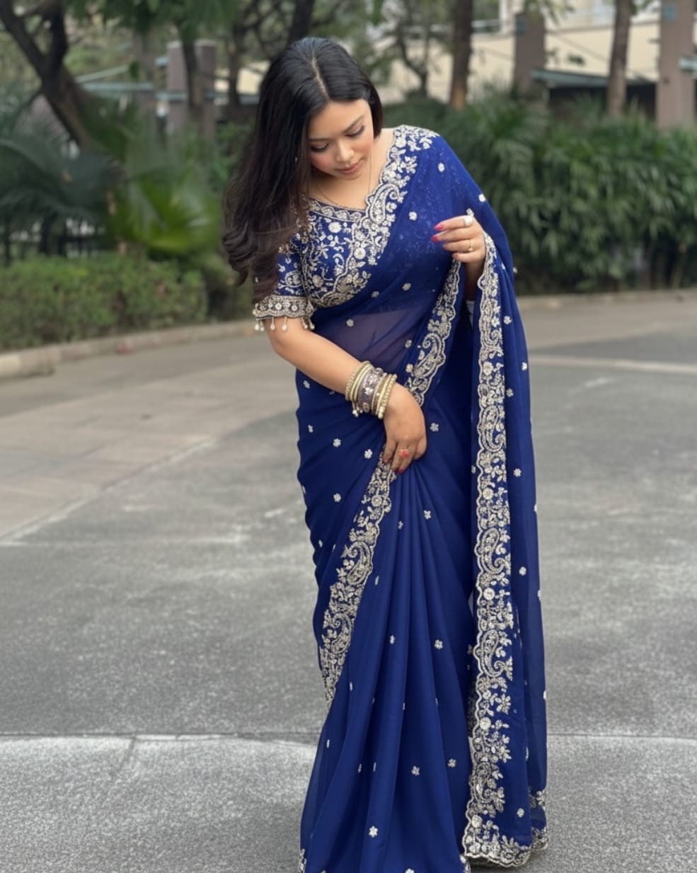 Vt 800 T Fandy Satin Silver Jari Thread Worked Beautiful Saree Collection