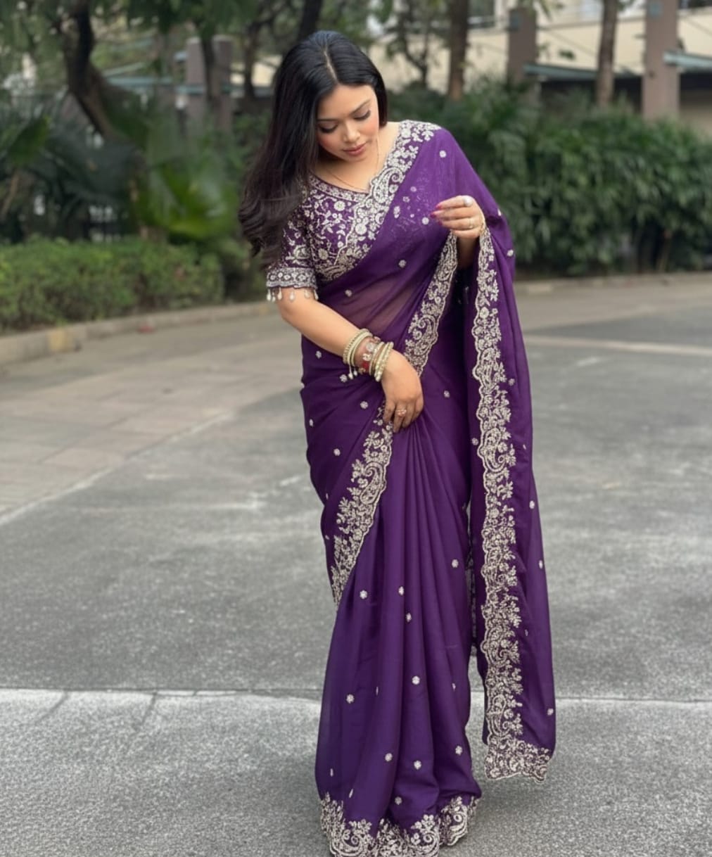 Vt 800 T Fandy Satin Silver Jari Thread Worked Beautiful Saree Collection