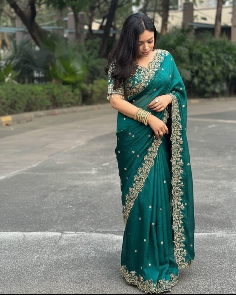 Vt 800 T Fandy Satin Silver Jari Thread Worked Beautiful Saree Collection