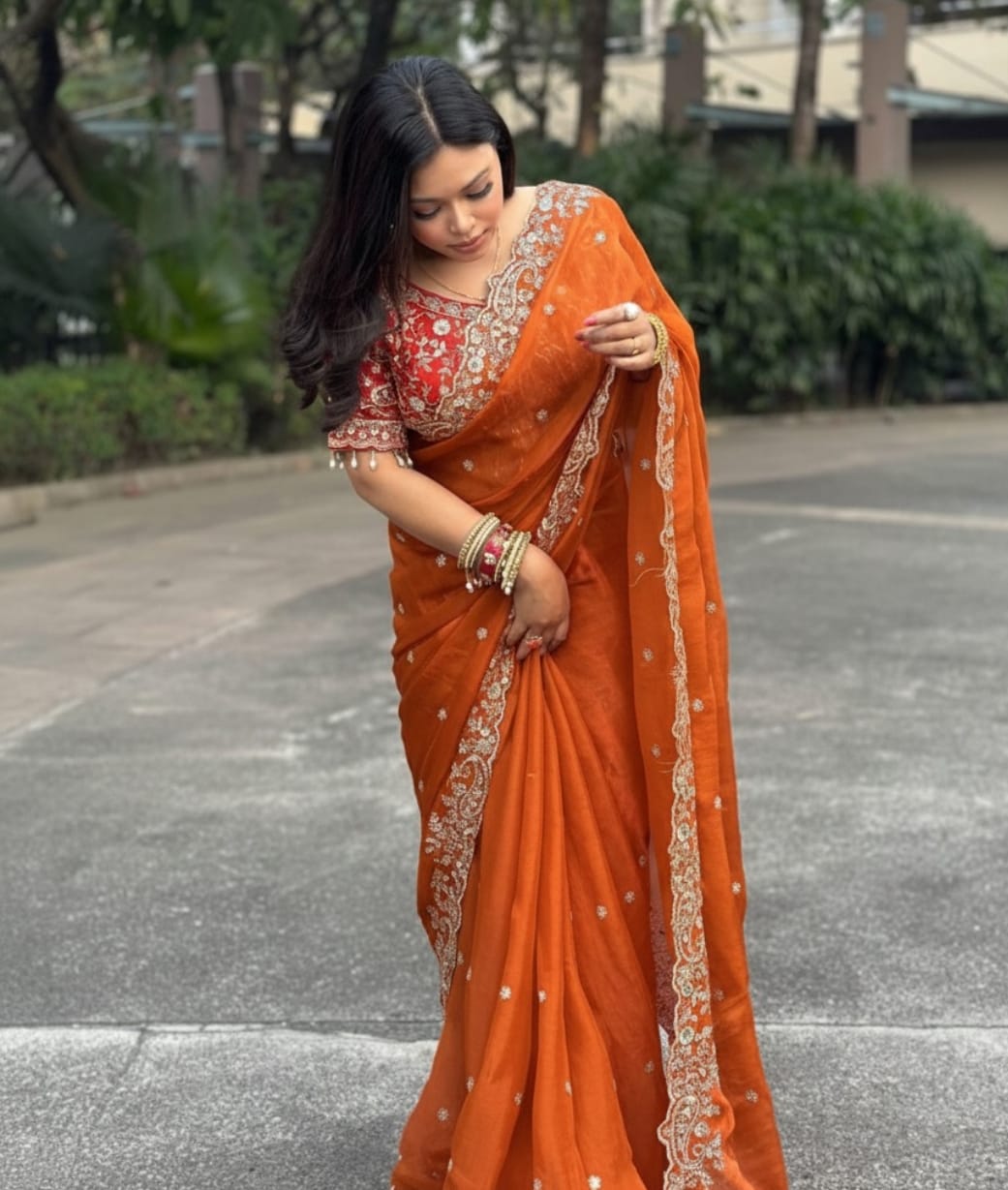 Vt 800 T Fandy Satin Silver Jari Thread Worked Beautiful Saree Collection