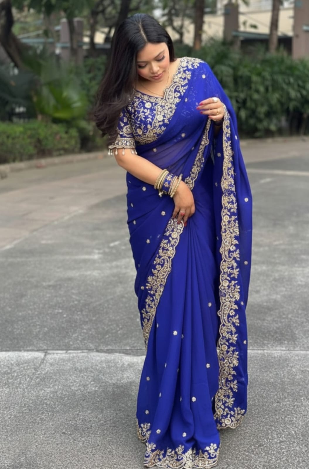 Vt 800 T Fandy Satin Silver Jari Thread Worked Beautiful Saree Collection