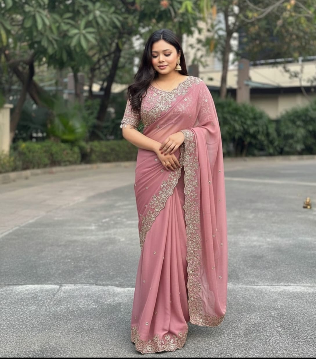 Vt 800 T Fandy Satin Silver Jari Thread Worked Beautiful Saree Collection